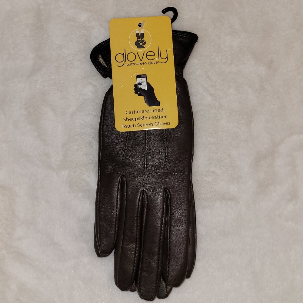 Glove.ly Genuine Leather Cashmere-Lined Touchscreen Gloves New With Tag